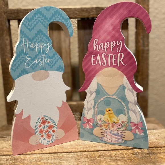 Easter Gnomes Signs For Tier Tray Decor Set Of 2, Happy Easter Gnomes Wood Signs - Picture 8 of 15